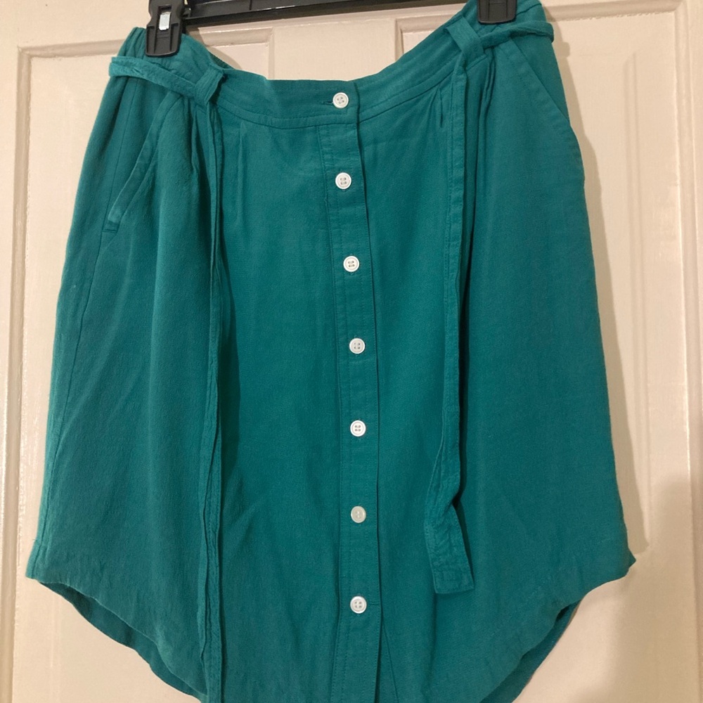 LOFT Asymmetrical Teal Skirt with Button Detail